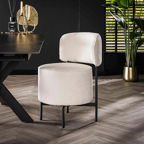 JLC KREATION Chaise fauteuil pivotant tissu bouclé blanc KOKTA (lot de 2)
