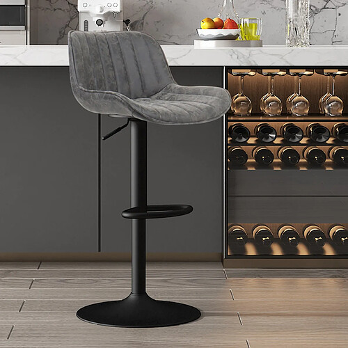 JLC KREATION Tabouret de bar réglables et pivotants en PU gris NAFFA (lot de