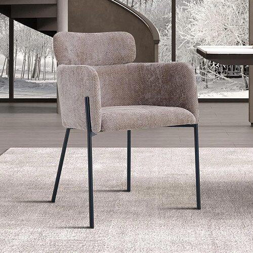 JLC KREATION Chaise fauteuil en tissu taupe NOEMIE (lot de 2)