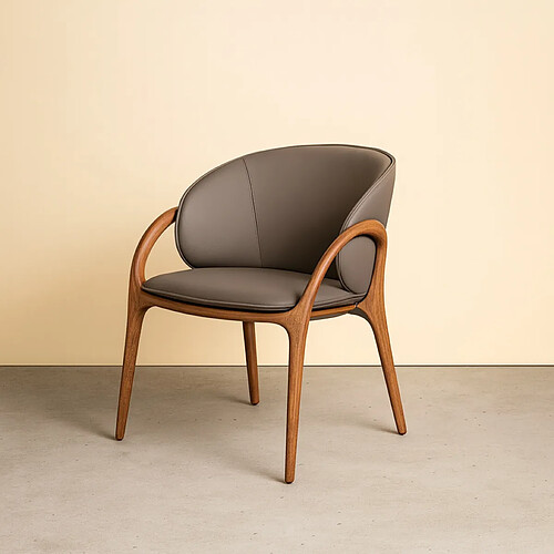 JLC KREATION Chaise en cuir gris foncé et pied bois noyer HOBA (lot de 2)