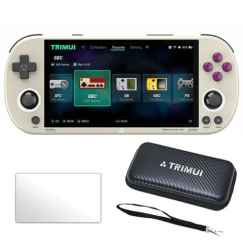 Trimui Smart Pro 4,96" IPS Linux avec étui de transport et verre trempé - Gris