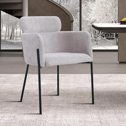 JLC KREATION Chaise fauteuil en tissu beige NOEMIE (lot de 2)