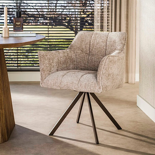 JLC KREATION Chaise pivotante en tissu beige avec accoudoirs TOF (lot de 2)