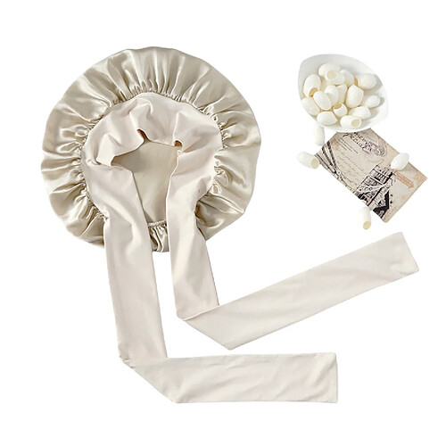 INF Bonnet de nuit 100 % soie de mûrier pour femme Beige