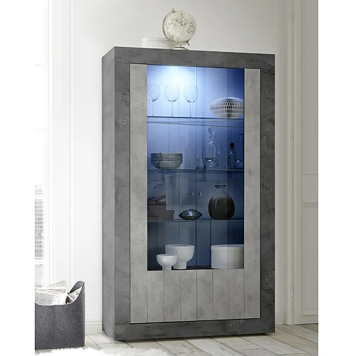 JLC KREATION Vitrine moderne gris oxyde et gris béton 2 portes 110cm NIO
