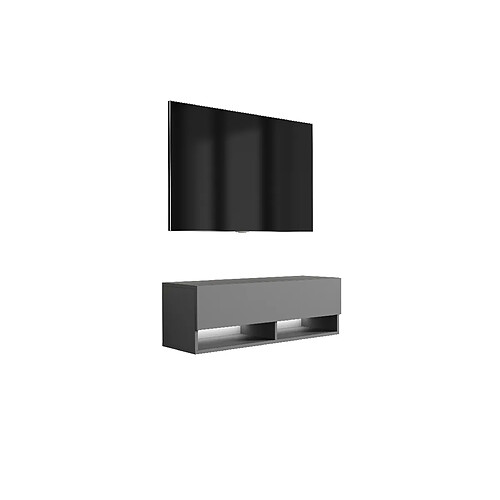 3XELIVING Meuble TV : Anthracite, LED blanc, 100 × 32 × 34 cm
