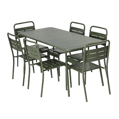 Concept Usine Ensemble table de jardin 160 cm et 6 chaises vert BERGAME