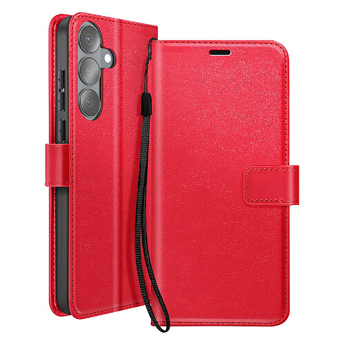 Mayaxess Étui Portefeuille pour Galaxy S26 avec Dragonne et Fonction Stand Rouge
