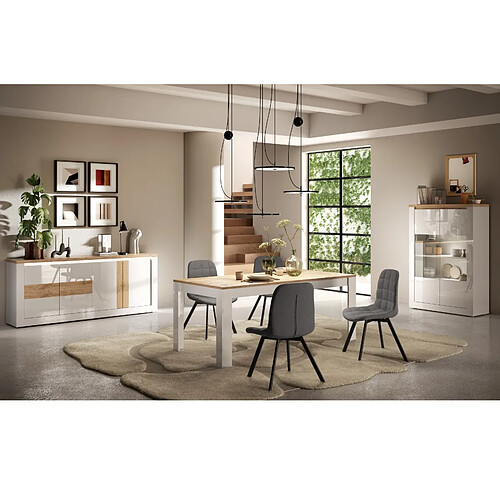 JLC KREATION Salle à manger complète moderne laqué blanc et bois ARIA