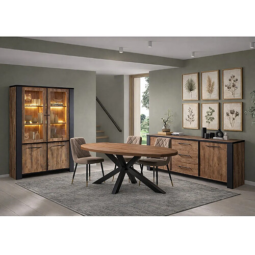 JLC KREATION Salle manger complète LED en bois avec table ovale SAMANTHA