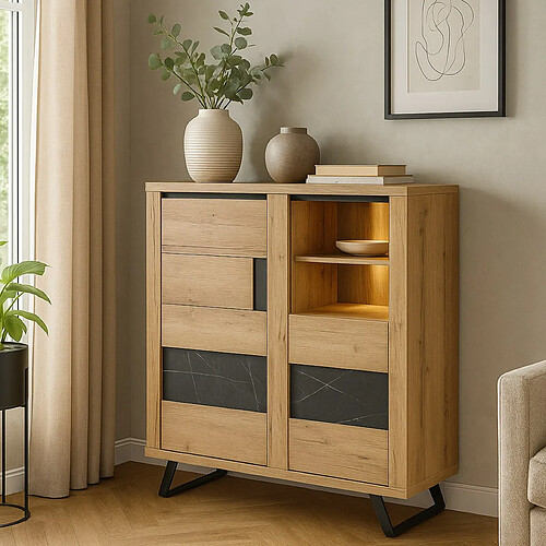 JLC KREATION Buffet haut contemporain bois effet céramique HORACE