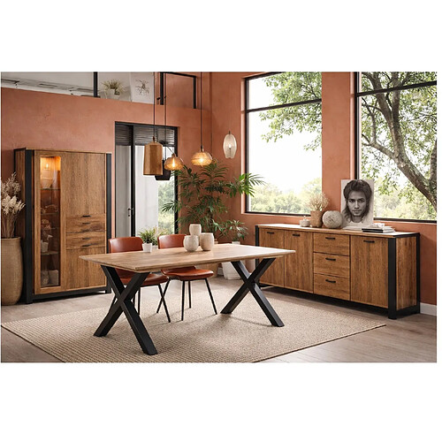 JLC KREATION Salle à manger complète MONA (Buffet + Table pied X)