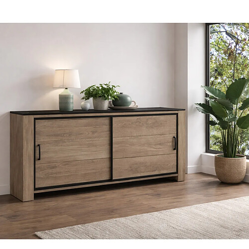 JLC KREATION Buffet bas moderne en bois avec portes coulissantes OLIVE