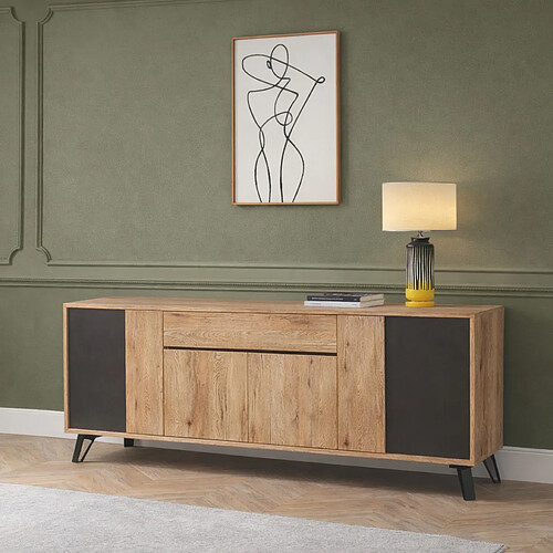 JLC KREATION Buffet industriel en bois 220cm 4 portes + tiroir PEDRO