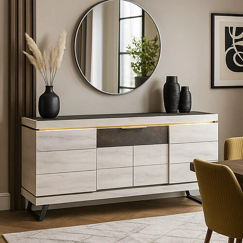 JLC KREATION Buffet contemporain chêne blanchi 4 portes 225cm GILDA