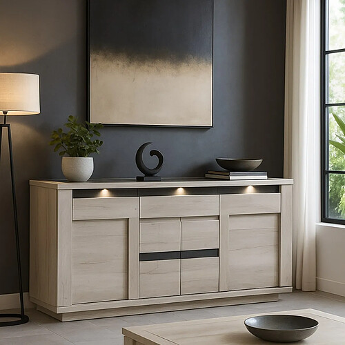 JLC KREATION Buffet contemporain 4 portes-1 tiroir chêne blanchi MELINDA2