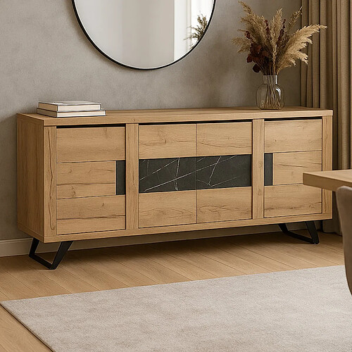 JLC KREATION Buffet contemporain effet bois et céramique 225cm HORACE