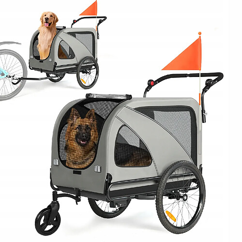 Remorque vélo 2 en 1 pour chien, poussette pliable, max 50 kg, protection pluie