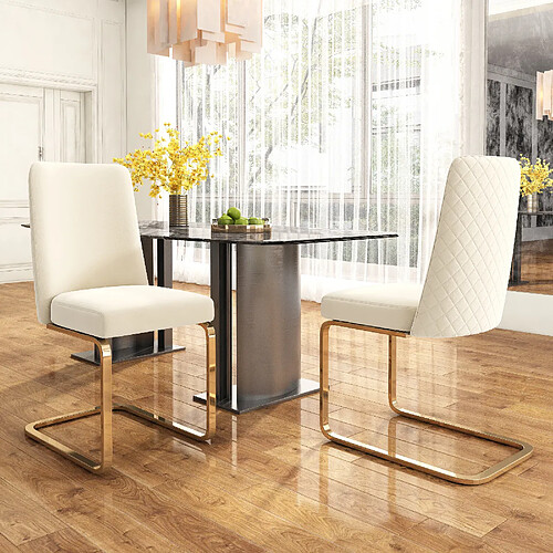 modfu Lot de 6 chaises de salle à manger en velours avec pieds en métal beige