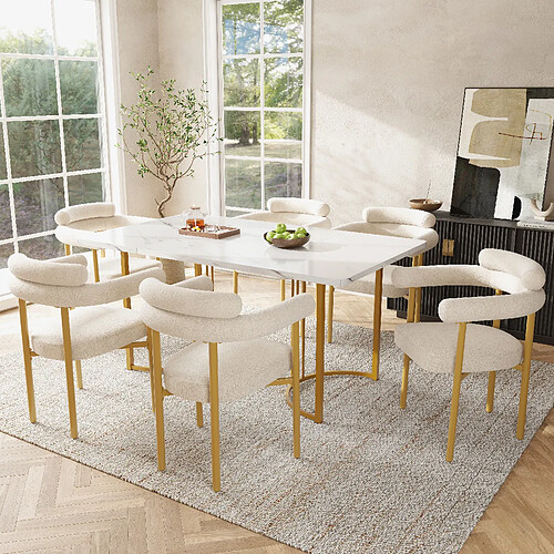 modfu Lot de 6 chaises de salle à manger en tissu beige avec pieds en métal doré