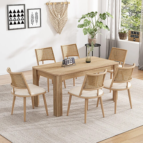 modfu Lot de 6 chaises de salle à manger avec assise en pu et dossier en rotin beige