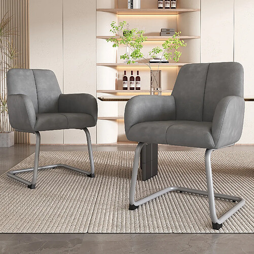 modfu Lot de 6 chaises de salle à manger avec accoudoirs intégrés et pieds en acier gris