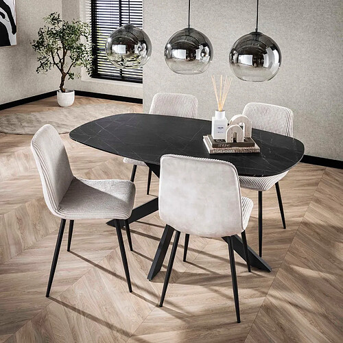 JLC KREATION Table à manger ovale en bois aspect céramique 150cm MAEVA