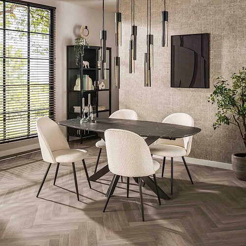 JLC KREATION Table à manger ovale en bois aspect céramique 180cm MAEVA 2