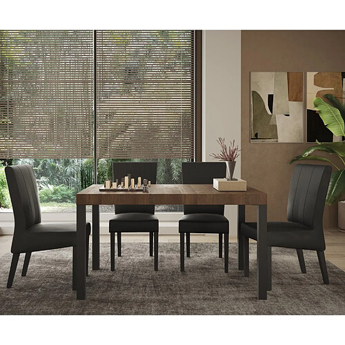 JLC KREATION Table à manger moderne bois et pied métal 140cm EZE