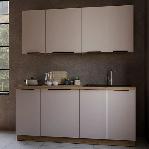 JLC KREATION Cuisine complète moderne beige et bois 180cm ELISA
