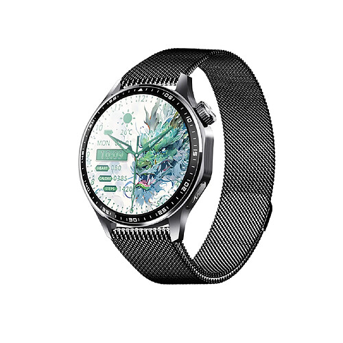 INF Montre connectée avec ECG, cardiofréquencemètre, tensiomètre et podomètre Black Milanese s