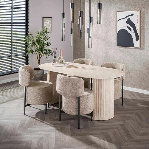 JLC KREATION Table à manger ovale avec plateau céramique travertin ALINE