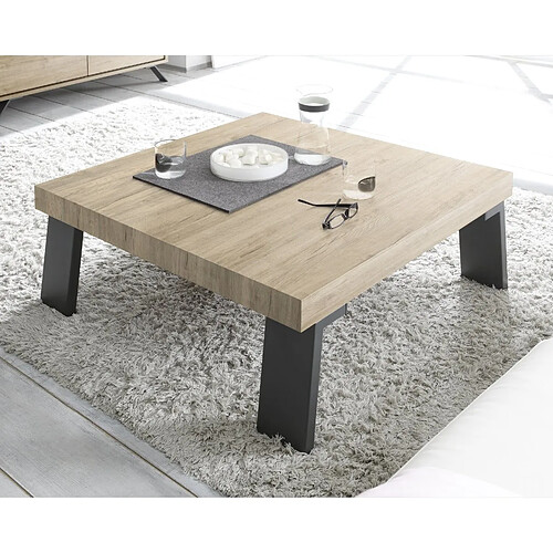 JLC KREATION Table basse moderne carré bois et métal DIANA