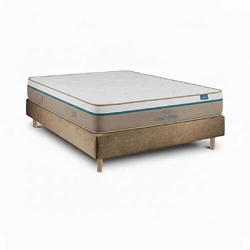 Leafsleep Ensemble Spring Visco et Sommier Taupe - Cama com Matelas Taille 200 x 80 cm Hauteur 62 cm