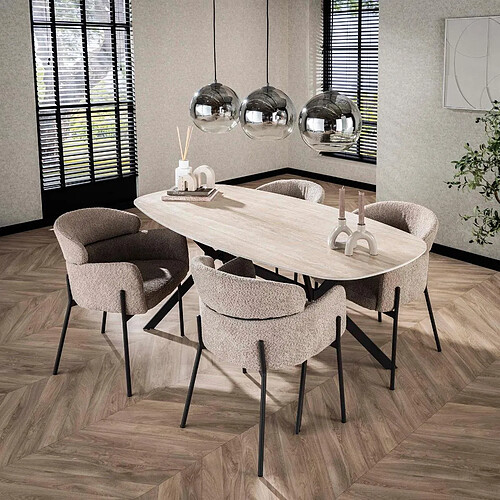 JLC KREATION Table à manger ovale en céramique effet travertin ESALIE