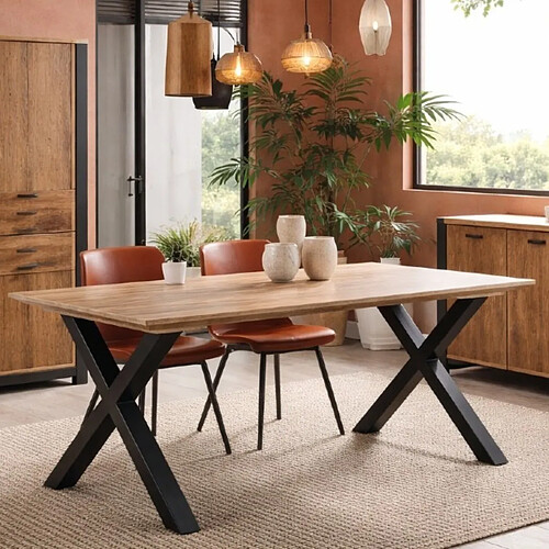 JLC KREATION Table à manger industrielle en bois avec pieds X 230cm MONA