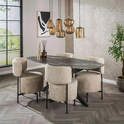 JLC KREATION Table à manger ovale en céramique avec pied central DANY