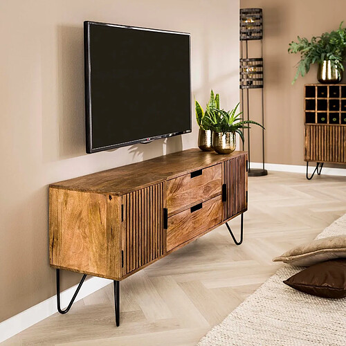 JLC KREATION Meuble TV en bois de manguier 2 portes et 2 tiroirs ATEKA