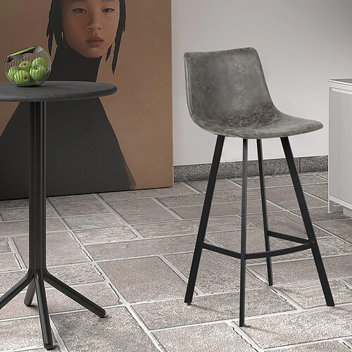 JLC KREATION Tabouret de bar en PU gris OSAKA (lot de 2)