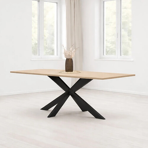 JLC KREATION Table à manger moderne pied central coloris beige 180cm EROS