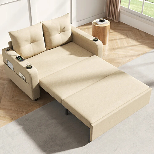 Merax Canapé-lit 3 En 1, Convertible En Lit-coussins Et Port USB-beige
