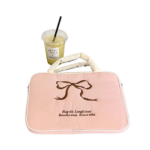 Sac à Tablette & Carnet Style Coréen Ins - Broderie Mignonne & Ficelle Bow - Protection Sac à Main Polyvalent & Stylish-Rose 15-15.6 inches