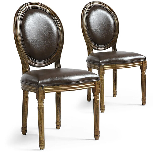 Paris Prix Lot de 2 Chaises Médaillon Versailles 96cm Marron & Or