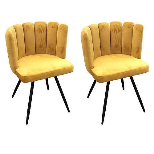 The Home Deco Factory Lot de 2 Chaises Velours Ariel 79cm Jaune
