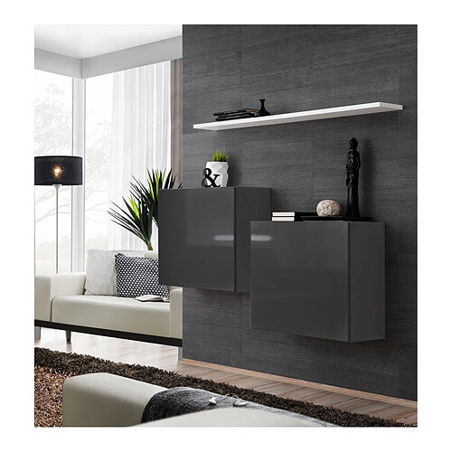 Paris Prix Lot de 2 Blocs & Étagère Switch SBI 130cm Gris & Blanc