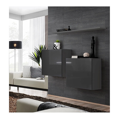 Paris Prix Lot de 2 Blocs & Étagère Switch SBI 130cm Gris