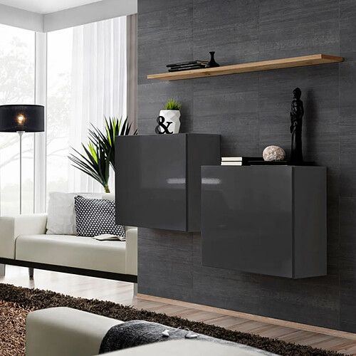 Paris Prix Lot de 2 Blocs & Étagère Switch SBI 130cm Gris & Naturel