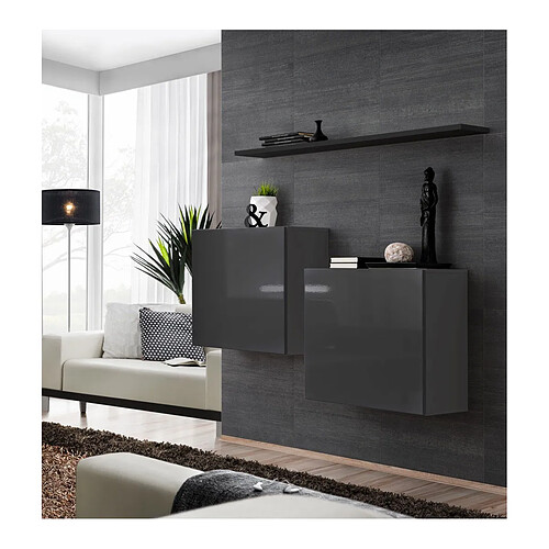 Paris Prix Lot de 2 Blocs & Étagère Switch SBI 130cm Gris & Noir