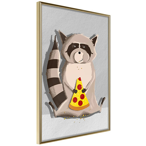 Paris Prix Affiche Murale Encadrée Racoon Eating Pizza 21 x 30 cm Or