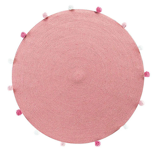 Paris Prix Tapis Rond Enfant Pompomparty 90cm Rose Dragée
